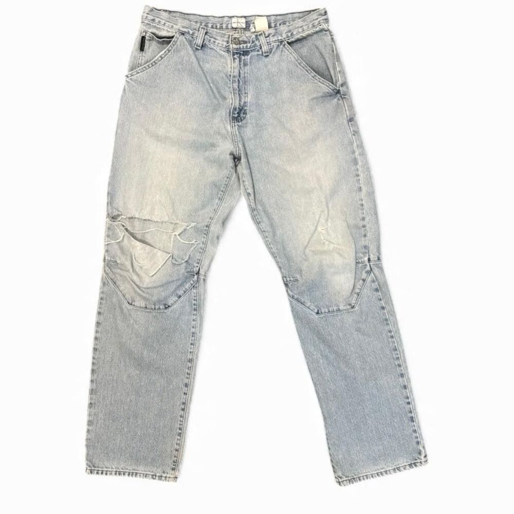 Vintage Calvin Klein Jeans Mens 34x32 Light Wash Baggy Double Knee 90s Y2K